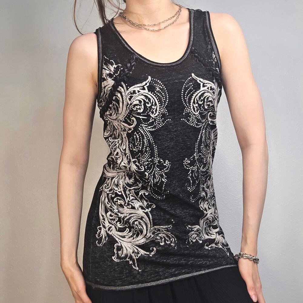 Y2K Graphic Tank Top McBling Biker Glam Goth Size XS